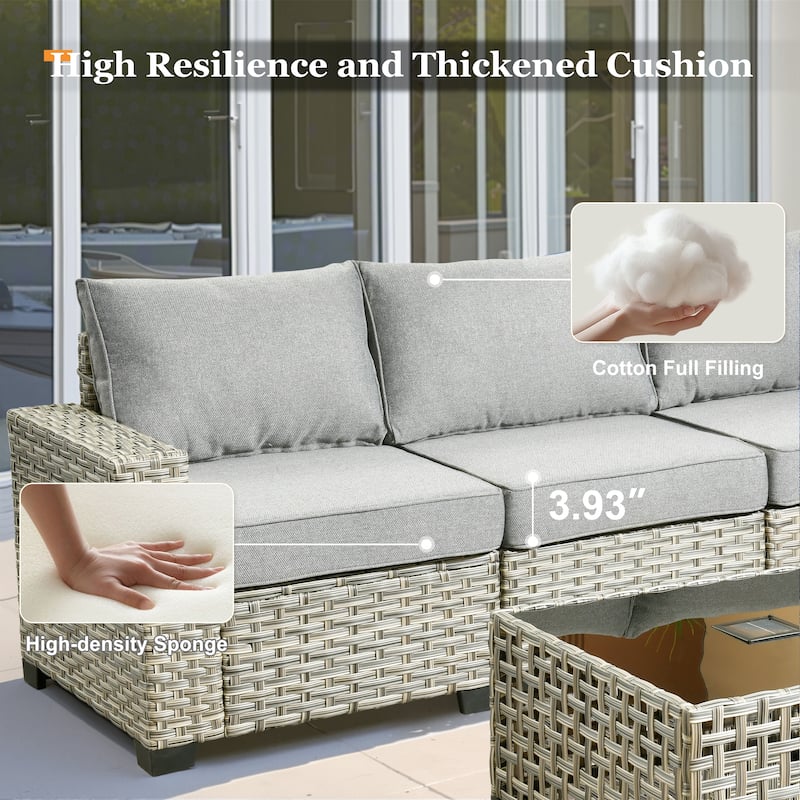 XIZZI 7 Pieces Patio Furniture Wicker Sectional Sofa Set with Fire Pit Table