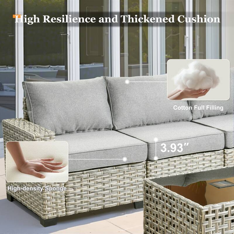 XIZZI 7 Pieces Patio Furniture Wide Armrest Conversation Sofa Set with Ottomans