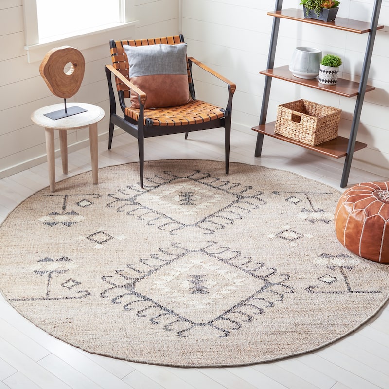 SAFAVIEH Flatweave Kilim Emiljana Jute Rug - 7' Round - Grey/Black
