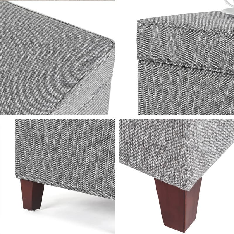 Adeco Square Ottoman with Storage Gray Faux Linen Fabric Footstool
