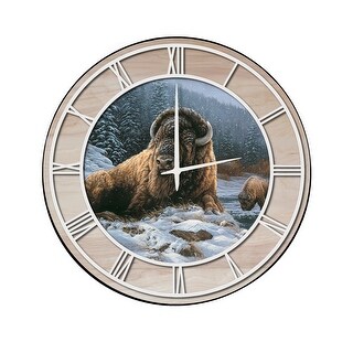 Wall Clock with Natural Woodgrain Accent - Spirit of the Wild (Bison ...