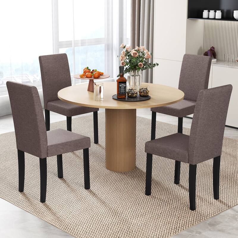 Gymax Dining Chair Set of 4 Fabric Upholstered Rubber Wood Legs Side