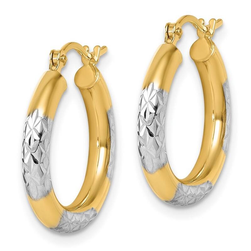 Curata 10k Yellow Gold 3mm Rhodium-plated Diamond Cut Hoop Earrings - 20mm 25mm 30mm 35mm 40mm
