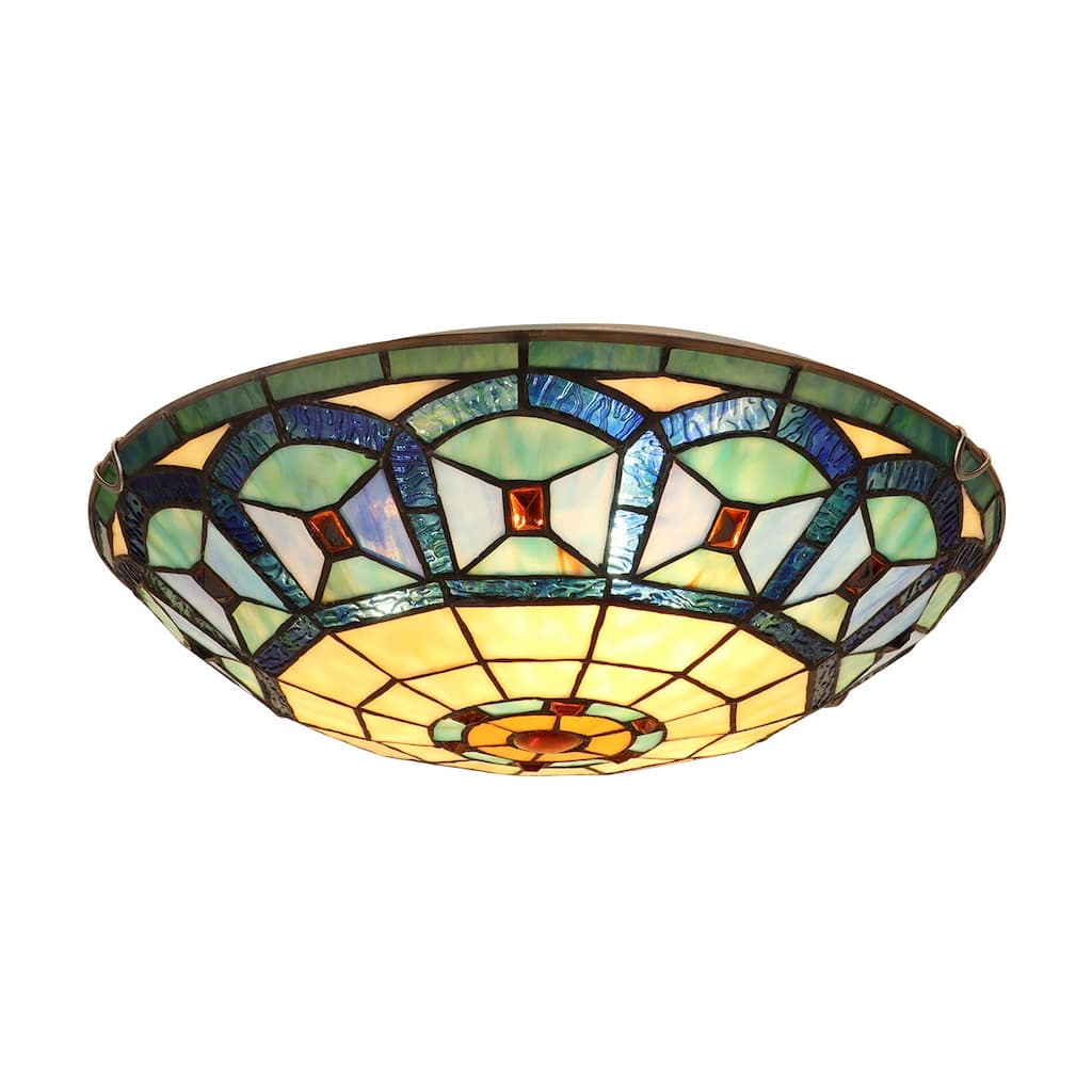 Victorian Tiffany-Style 3-Light Black Finish Ceiling Flush Fixture 16" Shade