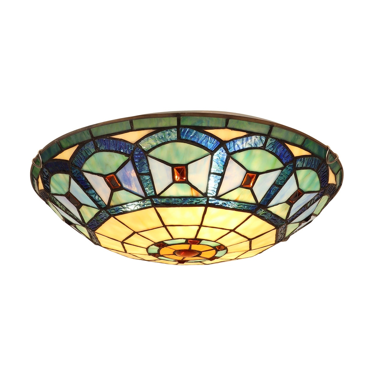 Victorian Tiffany-Style 3-Light Black Finish Ceiling Flush Fixture 16" Shade