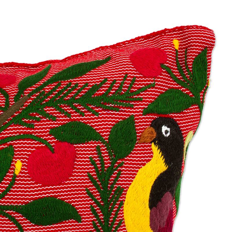 Novica Handmade Jungle Wings Embroidered Cotton Cushion Cover