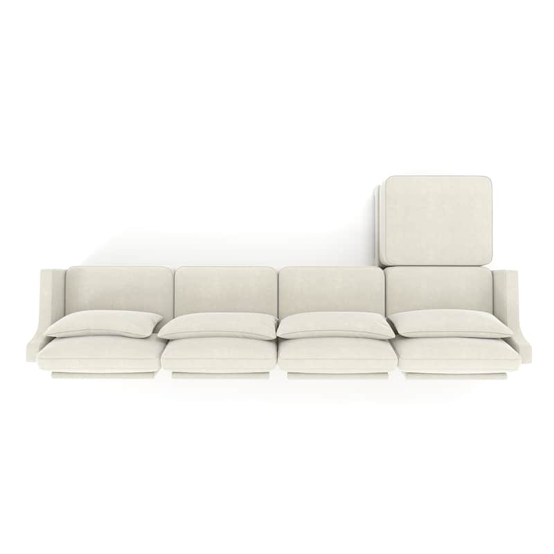 141.7" Chenille Modular 4-Seater Sofa with Movable Ottoman, High-Resilient Sponge, and Ergonomic Wooden Base