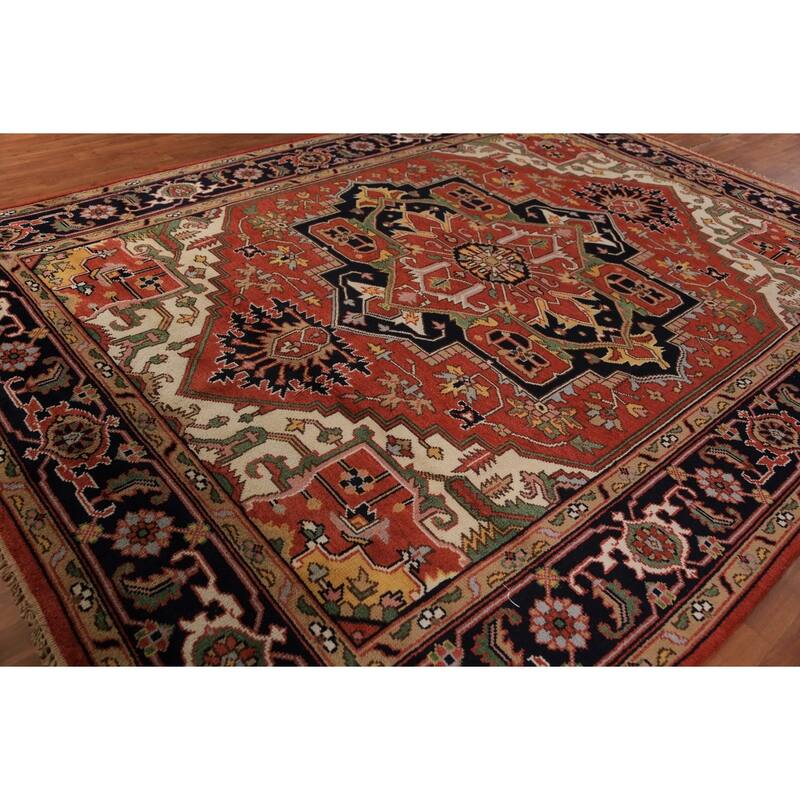 Orange Heriz Serapi Indian Area Rug Handmade Wool Carpet - 8'11"x 11'10"