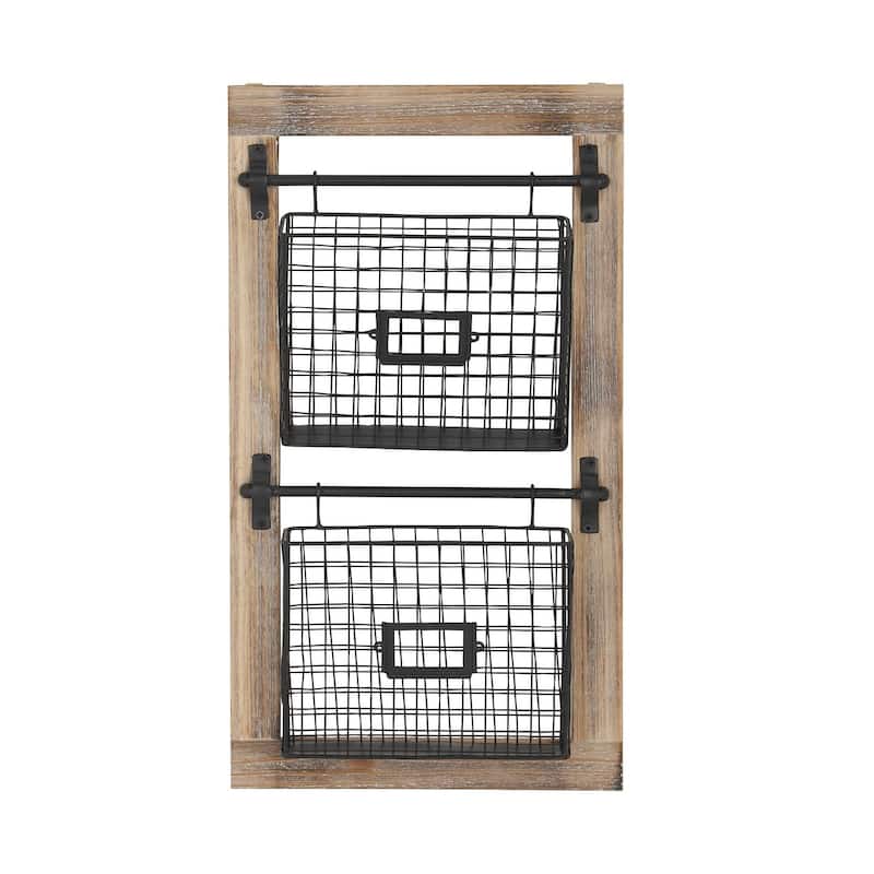 Metal Suspended Wire Basket 2 Slot Magazine Rack Holder with Suspended Baskets and Label Slot - Black - Roche River Decor