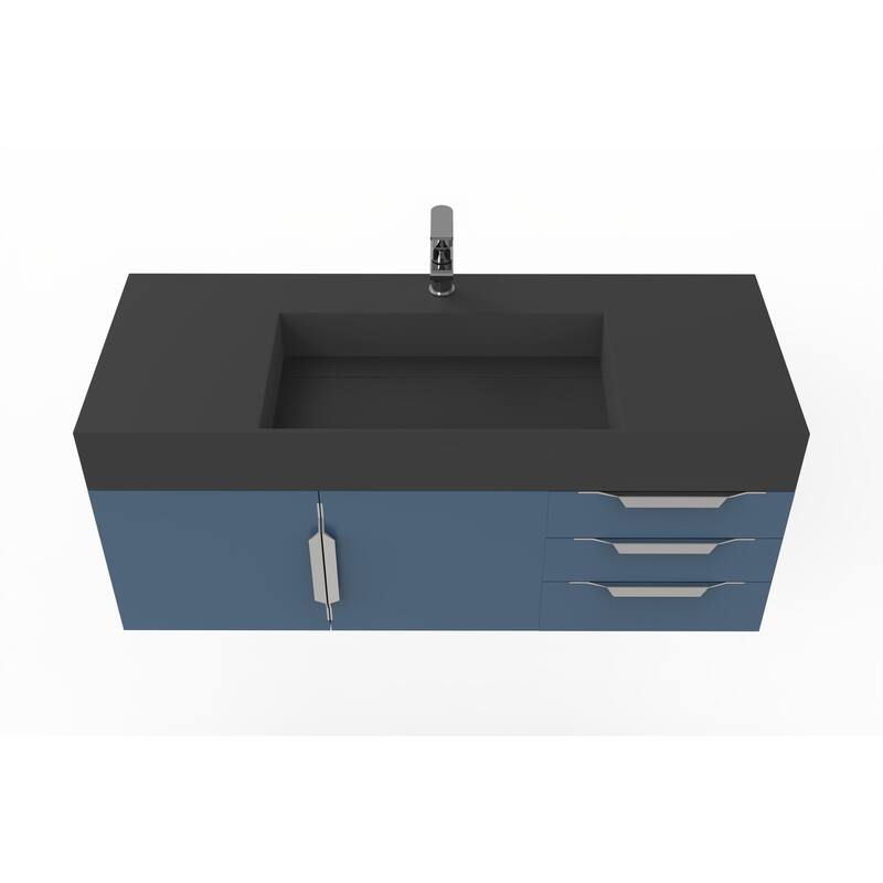 Amazon 48" Wall Mounted Bathroom Vanity Set w/ Black Top