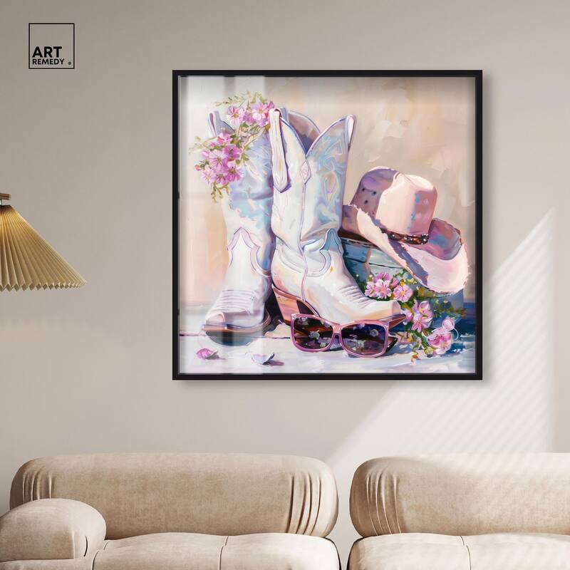 Spring Pink Cowboy Necessities Shadowbox by Art Remedy