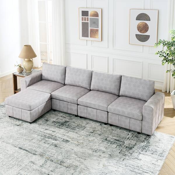 FCH L-Shaped Sectional Sofa Set - Chenille Upholstery, Solid Wood Frame, Mid-Century Modern, 3-4 Seat