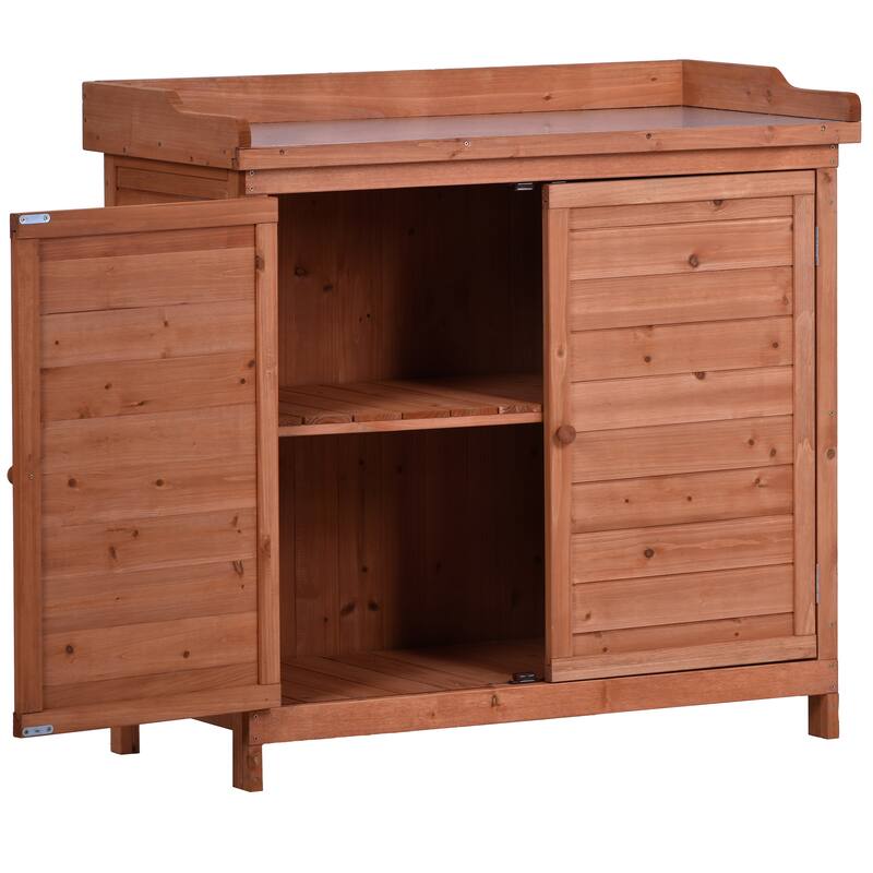 TOPMAX Outdoor Rustic Garden Potting Bench with 2-Tier Storage & Side Hook