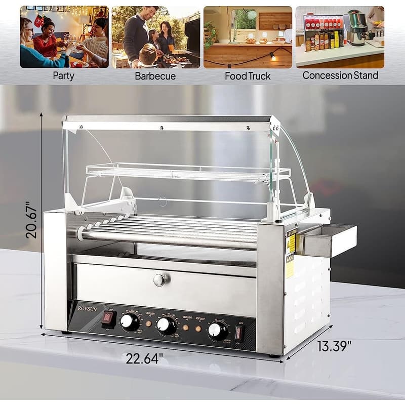 Electric Stainless-Steel Hot Dog Grill Cooker Machine