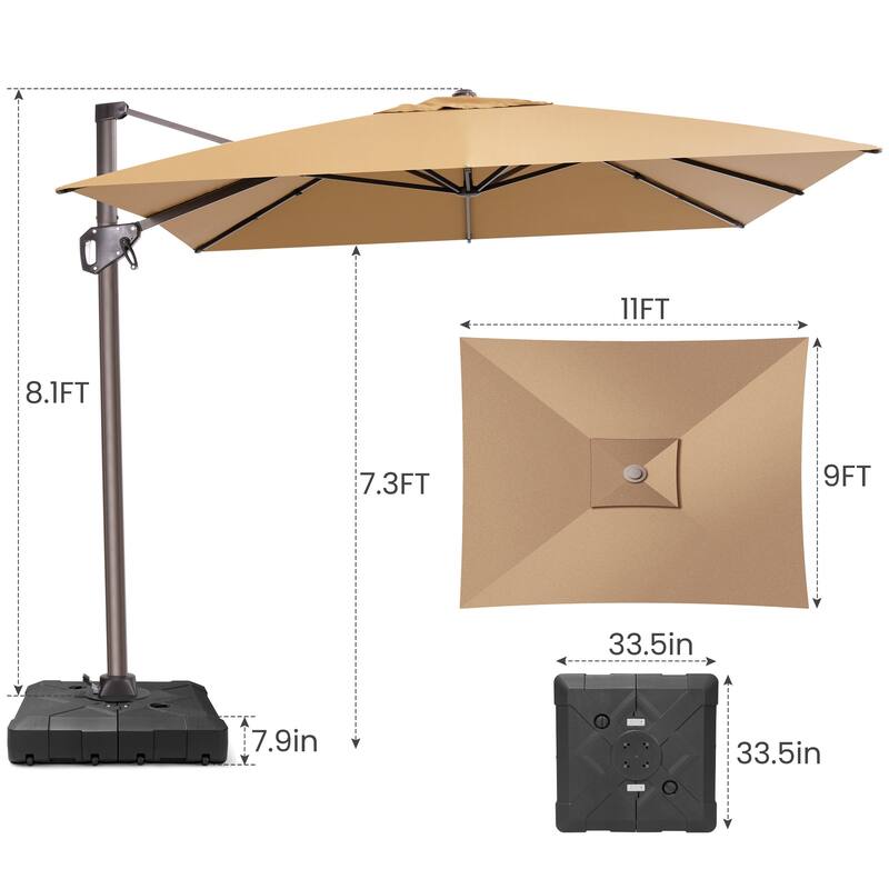 11 x 9 FT Outdoor Patio Offset Cantilever Umbrella with Base