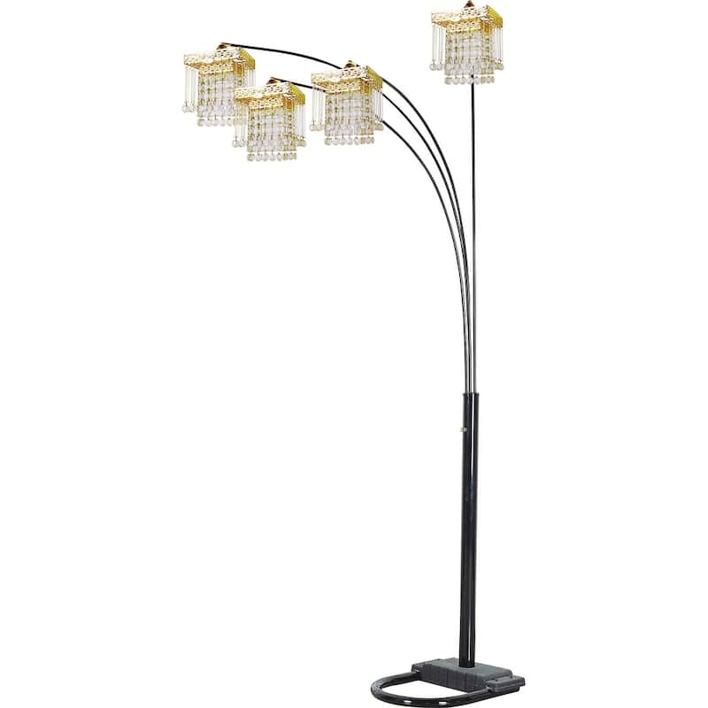 Black 4-SQUARE SHADE CRYSTAL INSPIRED ARCH FLOOR Lamp