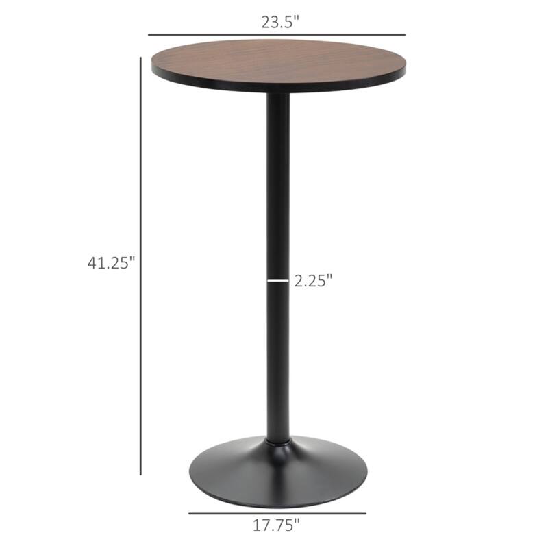 Rustic Round Bar Table with Steel Base and Polished Wood Top for Cafe or Home - 24"(Dia) x 42"H