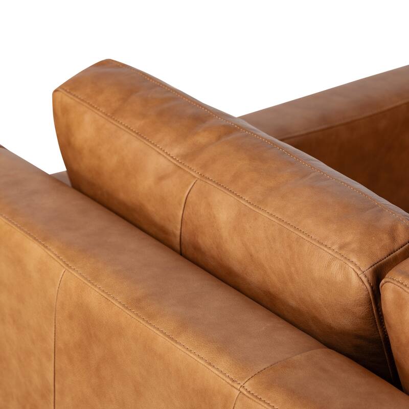 Poly and Bark Sorrento Leather Pull-Out Convertible Sleeper Sofa In Cognac Tan