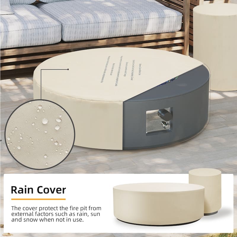 Patio Watcher 42in. Outdoor Round Magnesium Oxide Fire Pit Table with Gas Tank Cover and Wind Guard