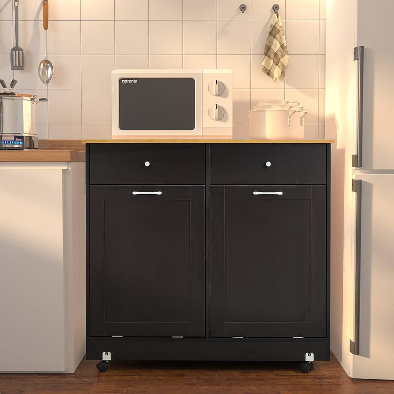 Erommy Tilt Out Trash Cabinet, Wooden Kitchen Trash Can Free Standing Waste Bin, Recycling Hideaway Garbage Can Holder