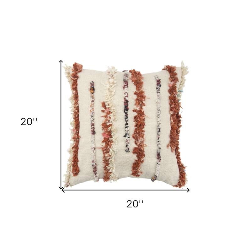 HomeRoots 20X20 Natural 100% Wool Striped Zippered Pillow