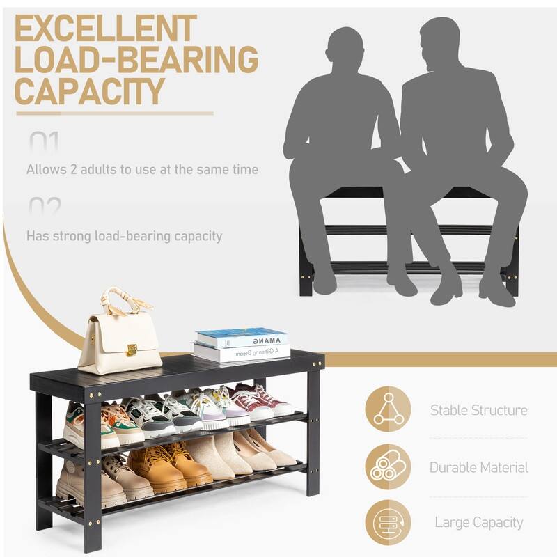 3-Tier Shoe Rack Bench Shoe Storage Organizer Holds Up to 240 lbs