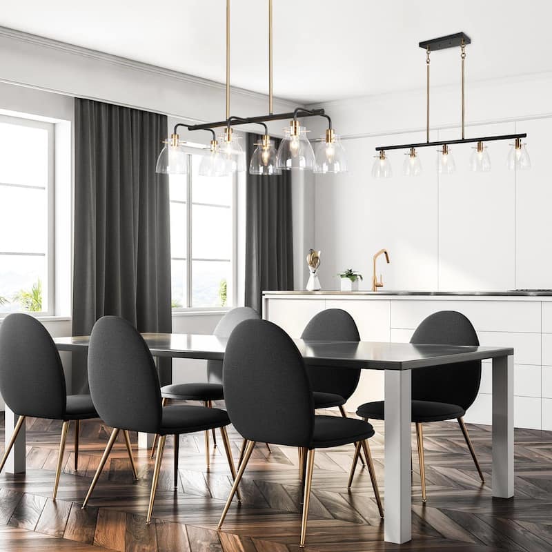 Carrall Modern 6-Light Black Gold Linear Chandelier Glass Pendant Light for Dining Room