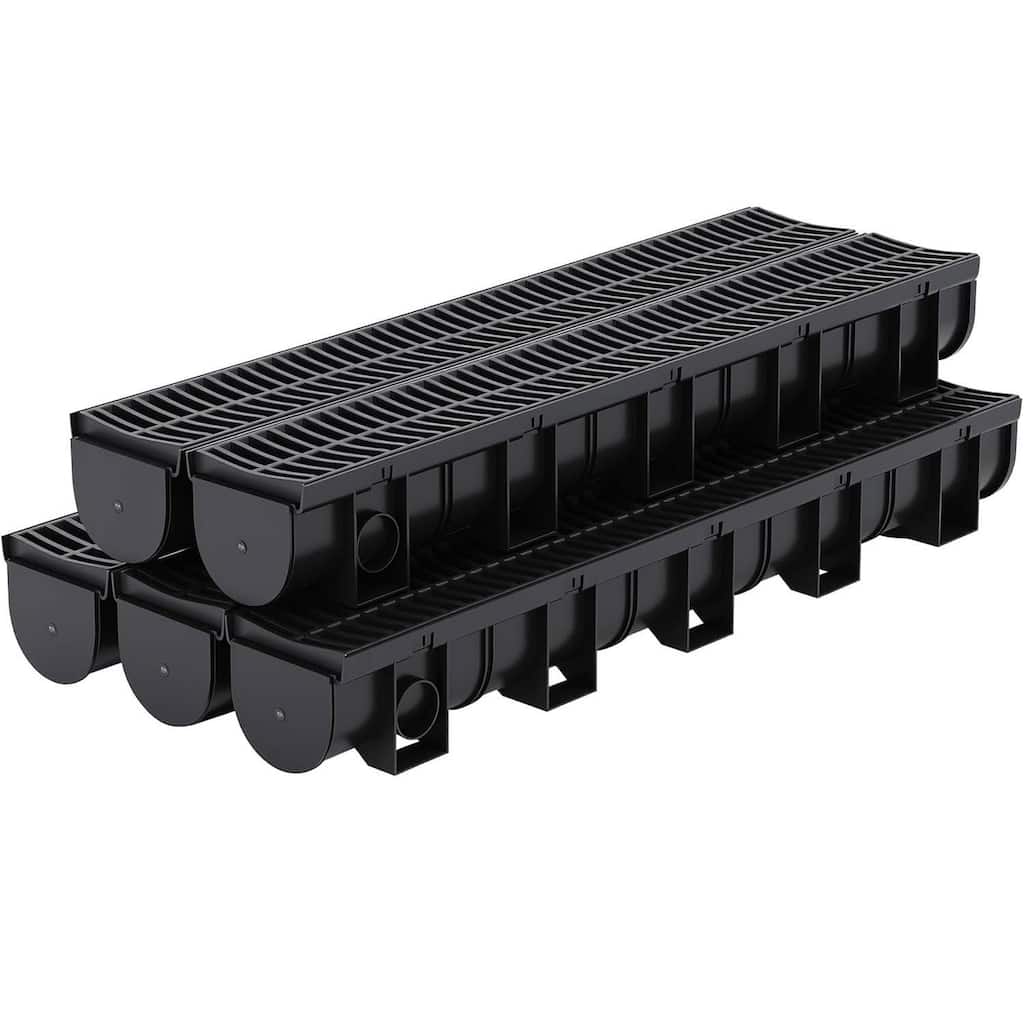 5-Piece High-Efficiency Surface Drainage Trench Drain System for Yard, Driveway, Garden, Patio & Sidewalk - N/A