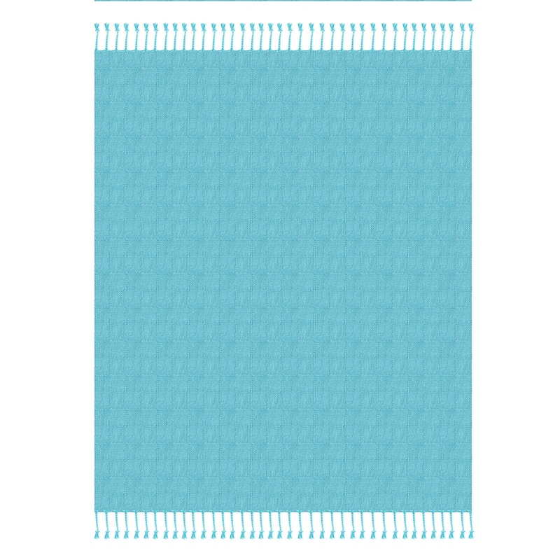 50" X 60" Blue Woven Cotton Throw Blanket with Fringe