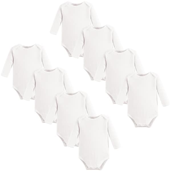 slide 1 of 1, Touched by Nature Organic Cotton Long-Sleeve Bodysuits 8pk, White 0-3 Months - White