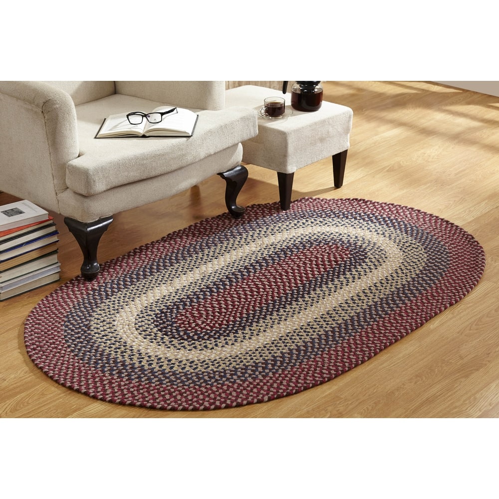 Better Trends Woodbridge Braid 100% Wool Stain Resistant, Double Sided Reversible Oval Indoor Area Utility Rug