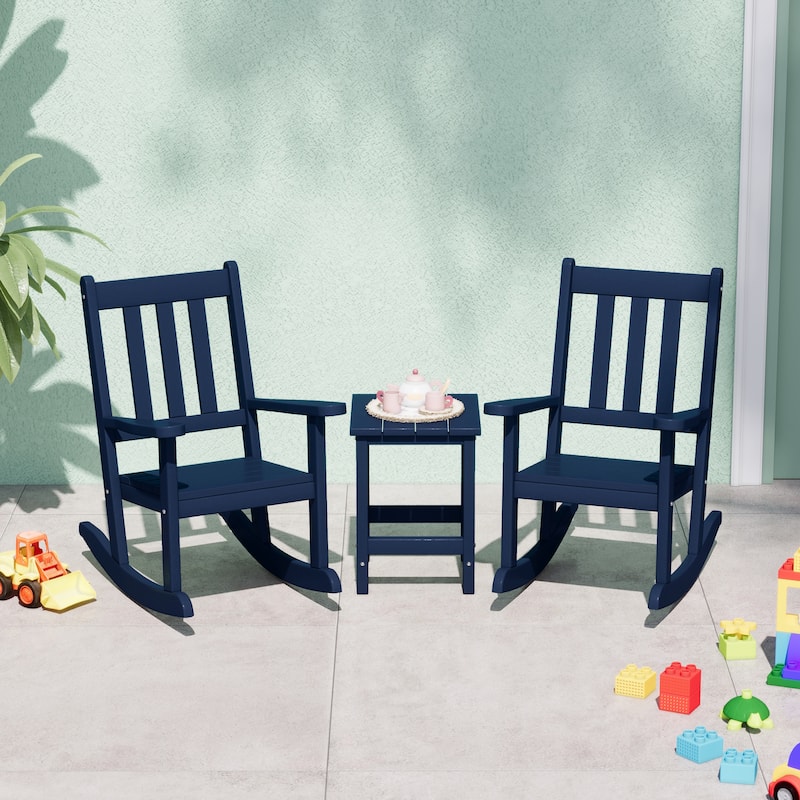 Laguna Kids Outdoor Poly Rocking Chair with Side Table 3-Piece Set