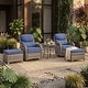 preview thumbnail 52 of 189, Pocassy Outdoor Wicker Sofa with Swivel Chair Fire Pit Table Furniture Set. Gray Wicker & Blue Cushion - 5 Pieces Swivel Chair Table with Ottoman Set
