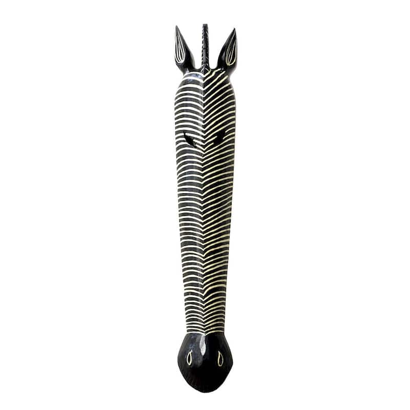 39" Wooden Tribal African Zebra Wall Mask Plaque Hanging Hand Carved Home Decor Accent Art Sculpture Wood Handmade HandCraft