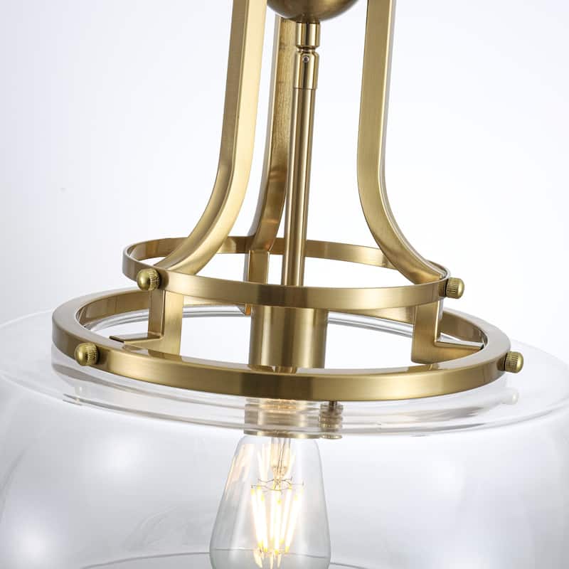 13.8" W Mid-Century Modern Rustic Gold Dome Design Ceiling Pendant with Clear Glass Shade for Dining Room, Kitchen Island, Foyer