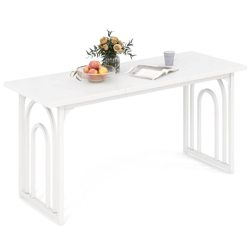 Gymax 63'' Rectangular Farmhouse Kitchen Table w/Heavy Duty Metal Legs - White