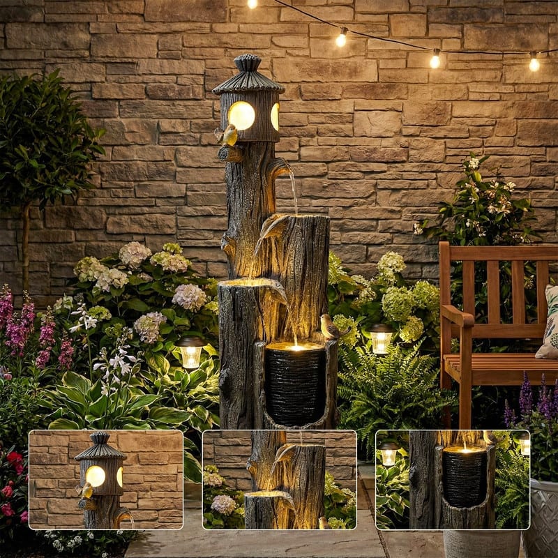 Outdoor 3 Tier Bird and Birdhouse Fountain with ETL Auto Protection