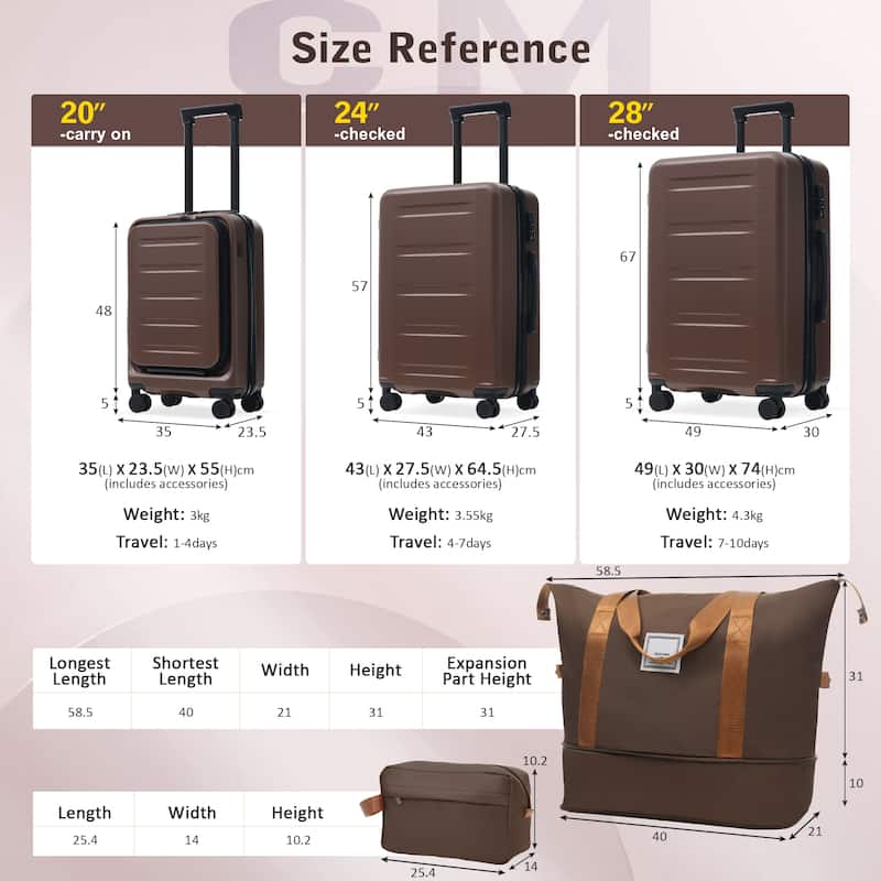 Luggage Sets 5 Piece with Front Opening, Hardside Expandable Carry On Suitcase Set with Double Spinner Wheel, with USB Port