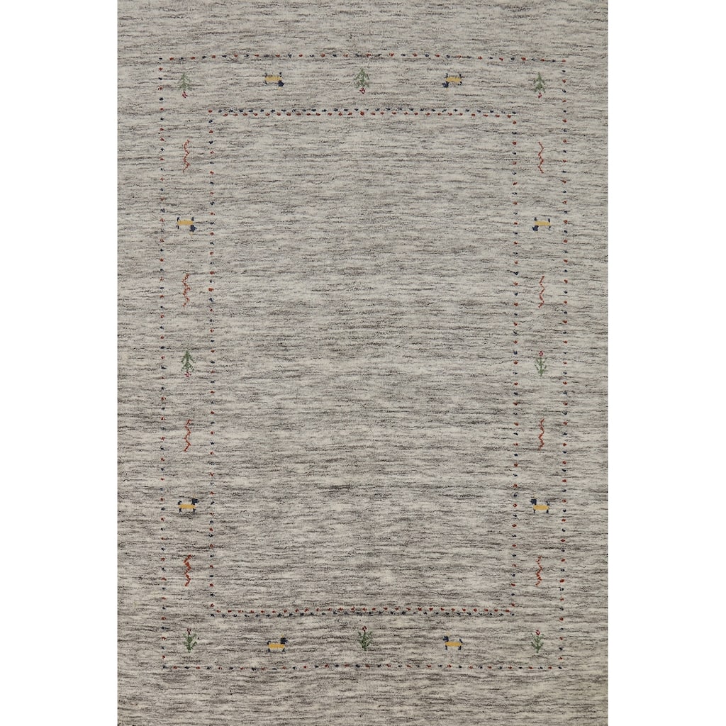 Hand Knotted Oriental 100% Wool Carpet Tribal Animal Pictorial Beige & Ivories Gabbeh Area Rug - 5' 10'' X 4' 1''