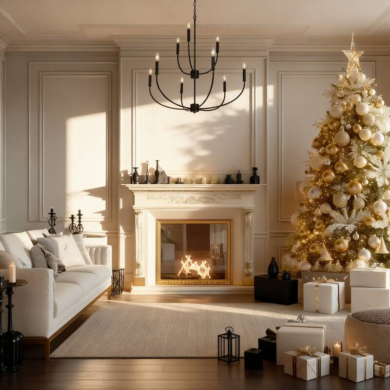 Oriea Modern Farmhouse 9-Light Black Chandelier Classic Candle Lights for Living Dining Room - D 32.3" x H 34"