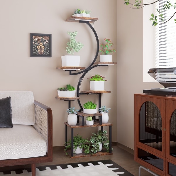 8-Tiered Indoor Plant Stand with 5 Grow Lights, 10-Level Stepless Dimming