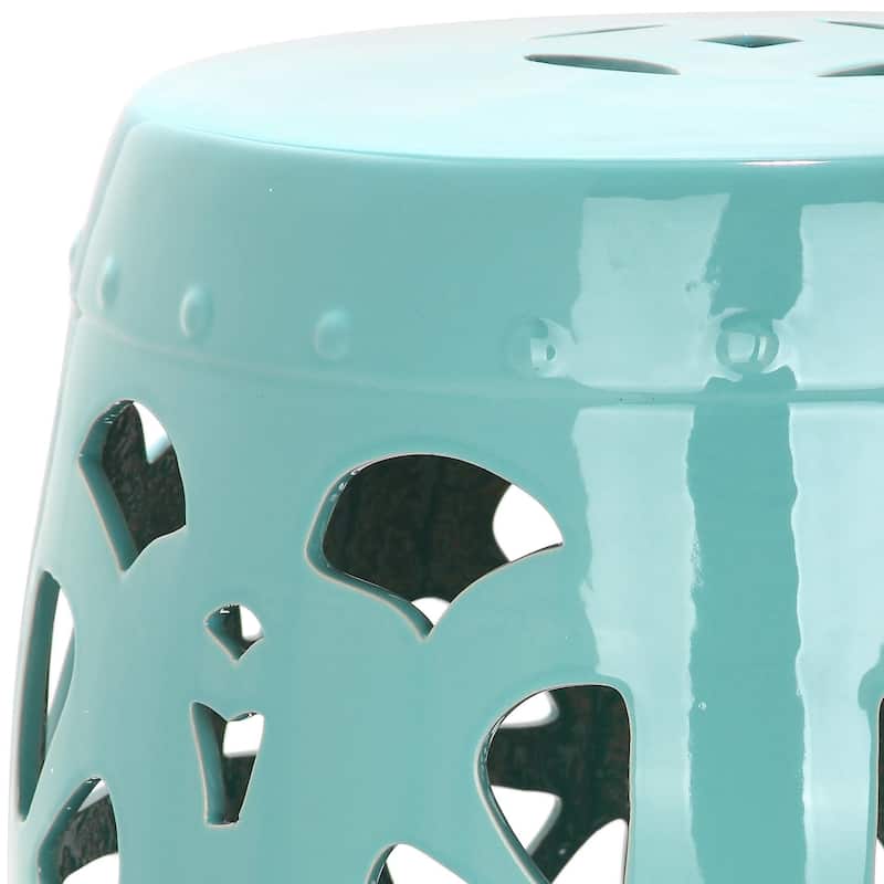 SAFAVIEH Rivkah Stencil Antique White Blossom Ceramic Decorative Garden Stool