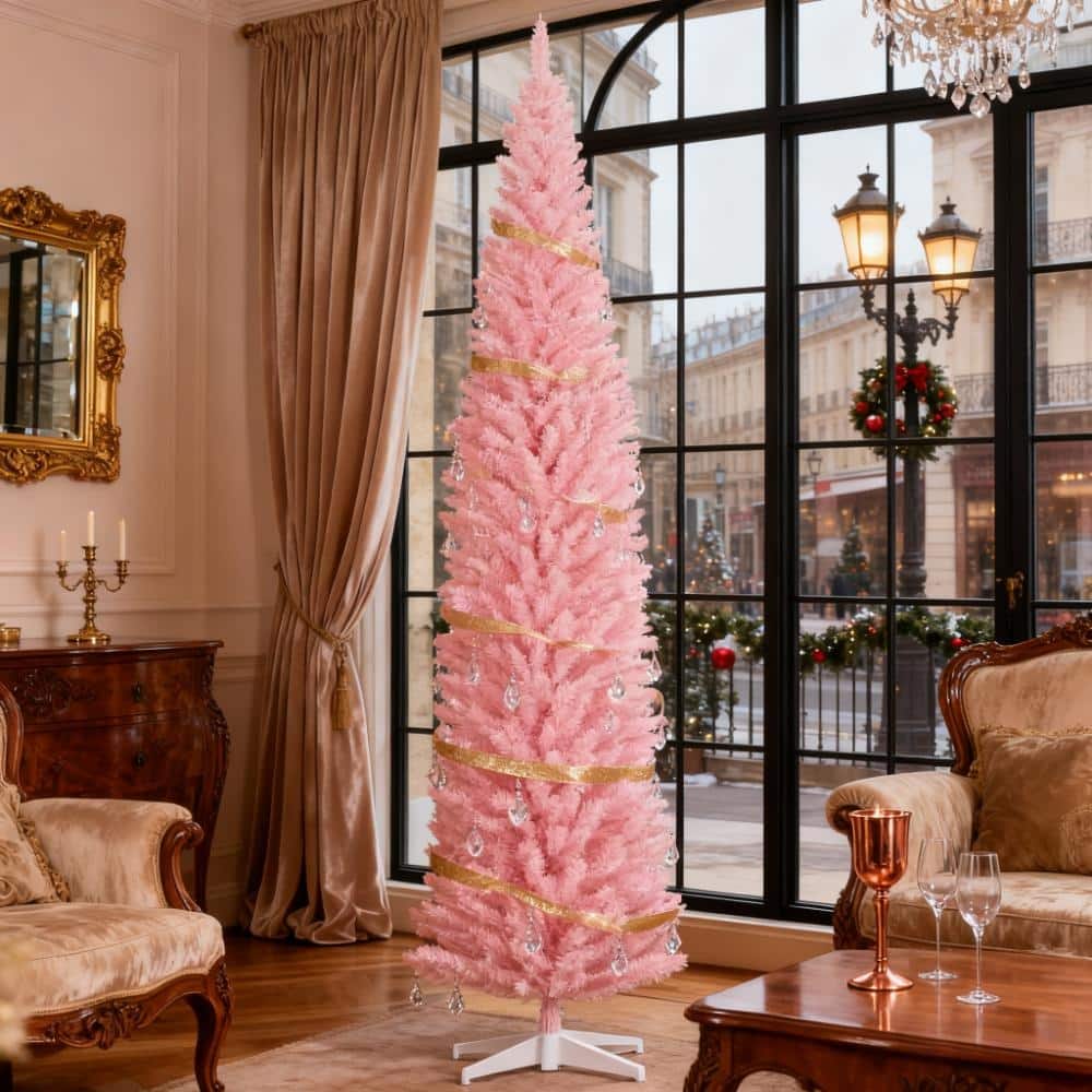 Pencil Artificial Christmas Tree - Realistic Branches, Durable Indoor Decor - Pink