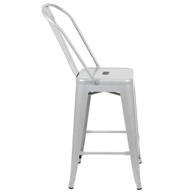24'' High Metal Indoor-Outdoor Counter Height Stool with Back
