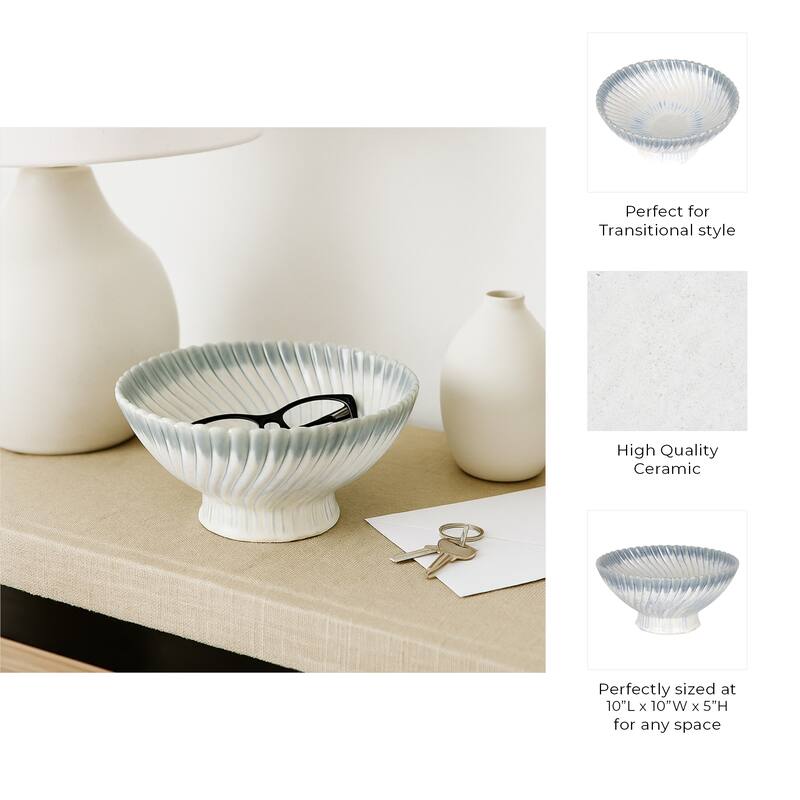 Decorative Ceramic Textured Pedestal Bowl - 10", Blue & White - 10.0"