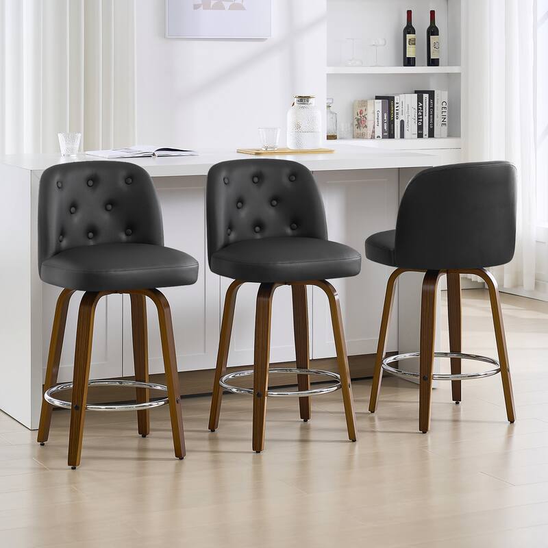 26"/29" Swivel Bar Stools/ Counter Stool with Bentwood Legs - Set of 3 - PU-Black - Counter Height