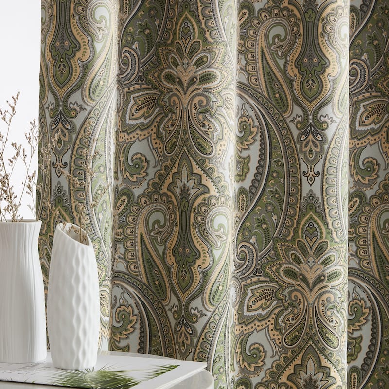 HLC.me Paris Paisley Print Light Reducing Filtering Grommet Window Curtain Panels - Set of 2