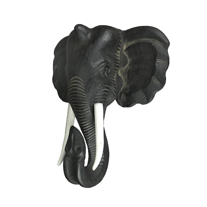 Zeckos Carved 19"H African Elephant Bust Sculpture Art Statue