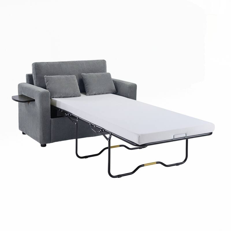 Sleeper Sofa Loveseat Sofa with a Foldable Mattress and Storage Pocket and Two USB Ports - 2 Seat