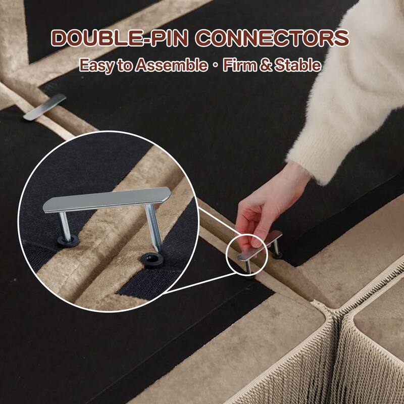 106" Velvet Sectional Sofa with Tassel Skirt Design and Ottoman